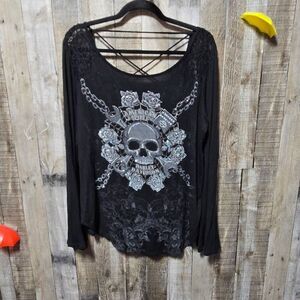 Harley Davidson Black Skull McBling Tee